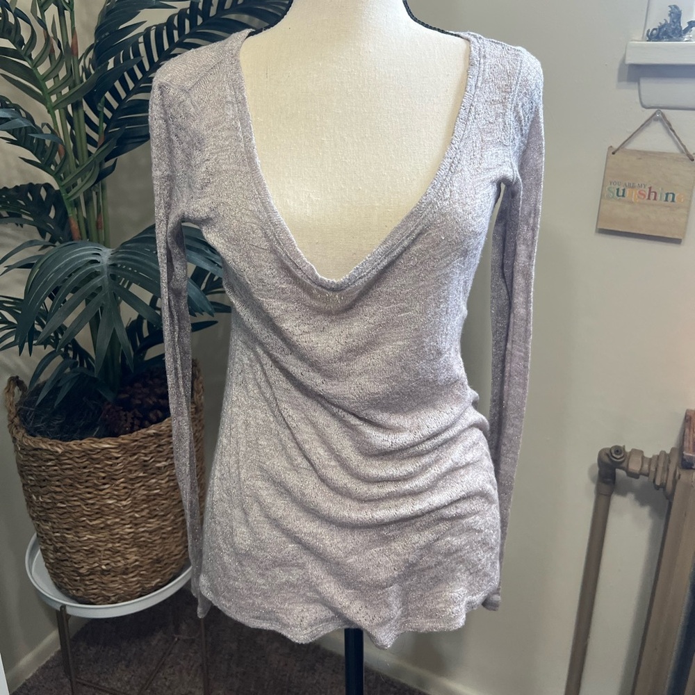 Express lavender loose knit sweater with gold threading (M)